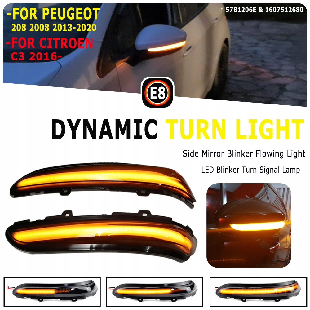 Car Door Wing Rearview Mirror Turn Signal Indicator Light Lens Cover for Peugeot  208 2008 2012-2017 1607512680