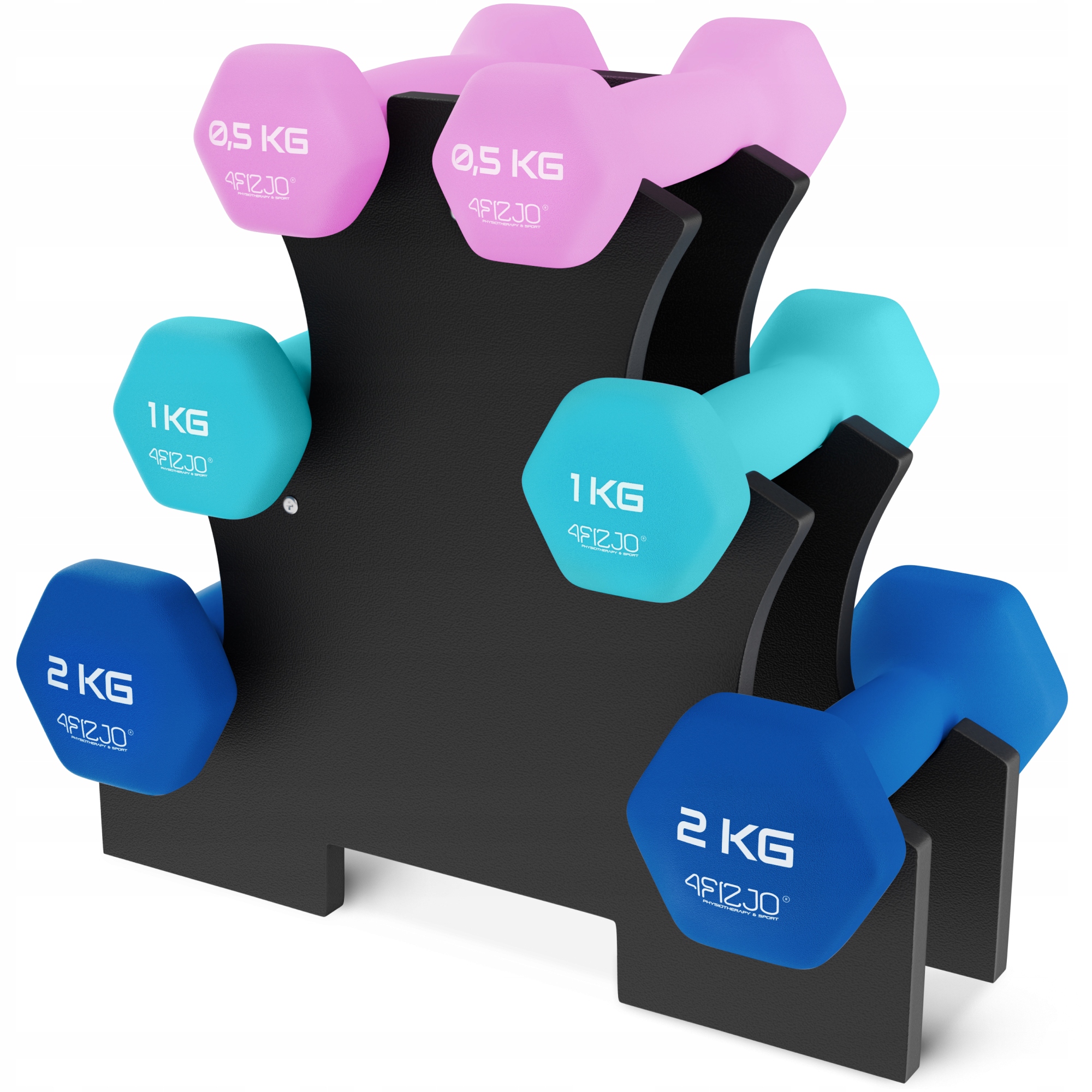 Zestaw Hantli Do Ćwiczeń Hantle Hantelki Ciężarki Fitness Stojak 4FIZJO 7KG
