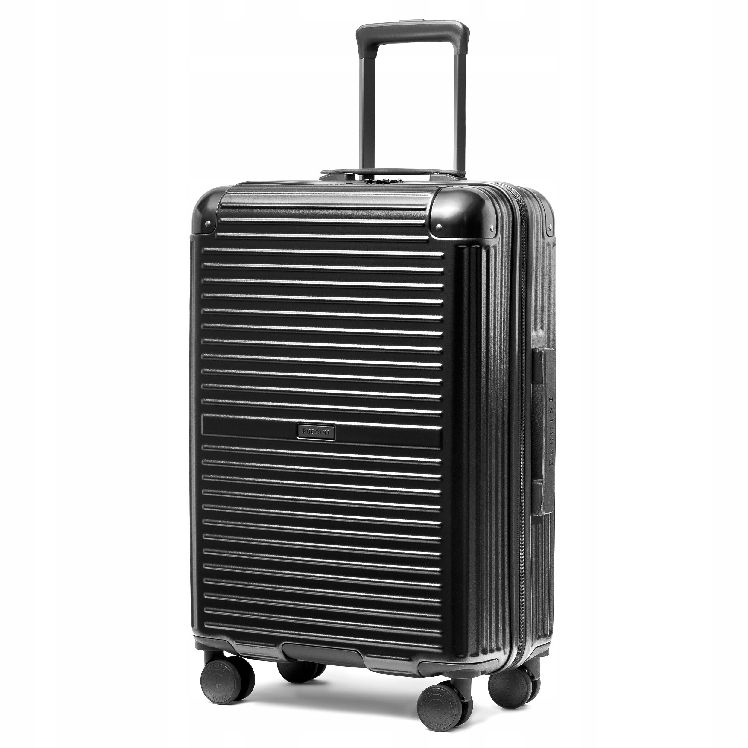 Walizka Średnia Podróżna Twarda Narożniki Alu Czarna Puccini PC034B-1