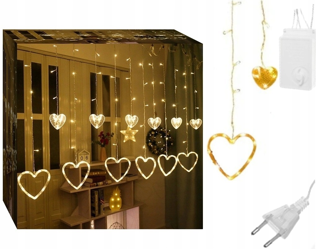 KURTYNA ŚWIETLNA SERCA WISZĄCE LED DEKORACJA 1007 Marka Ultimar