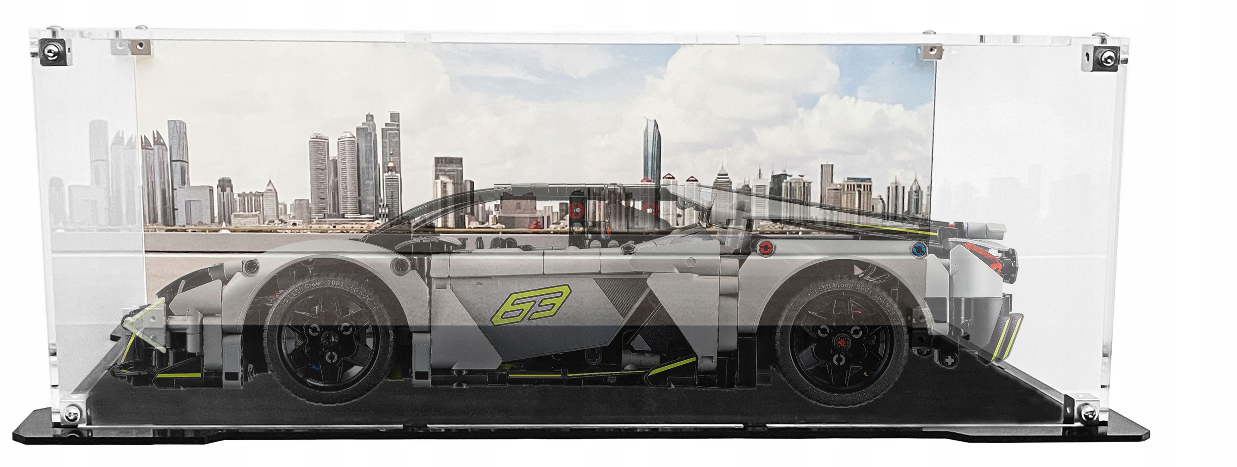 Vitrína s černým podstavcem a pozadím pro Lego 42214 Technic Lamborghini Revuelto