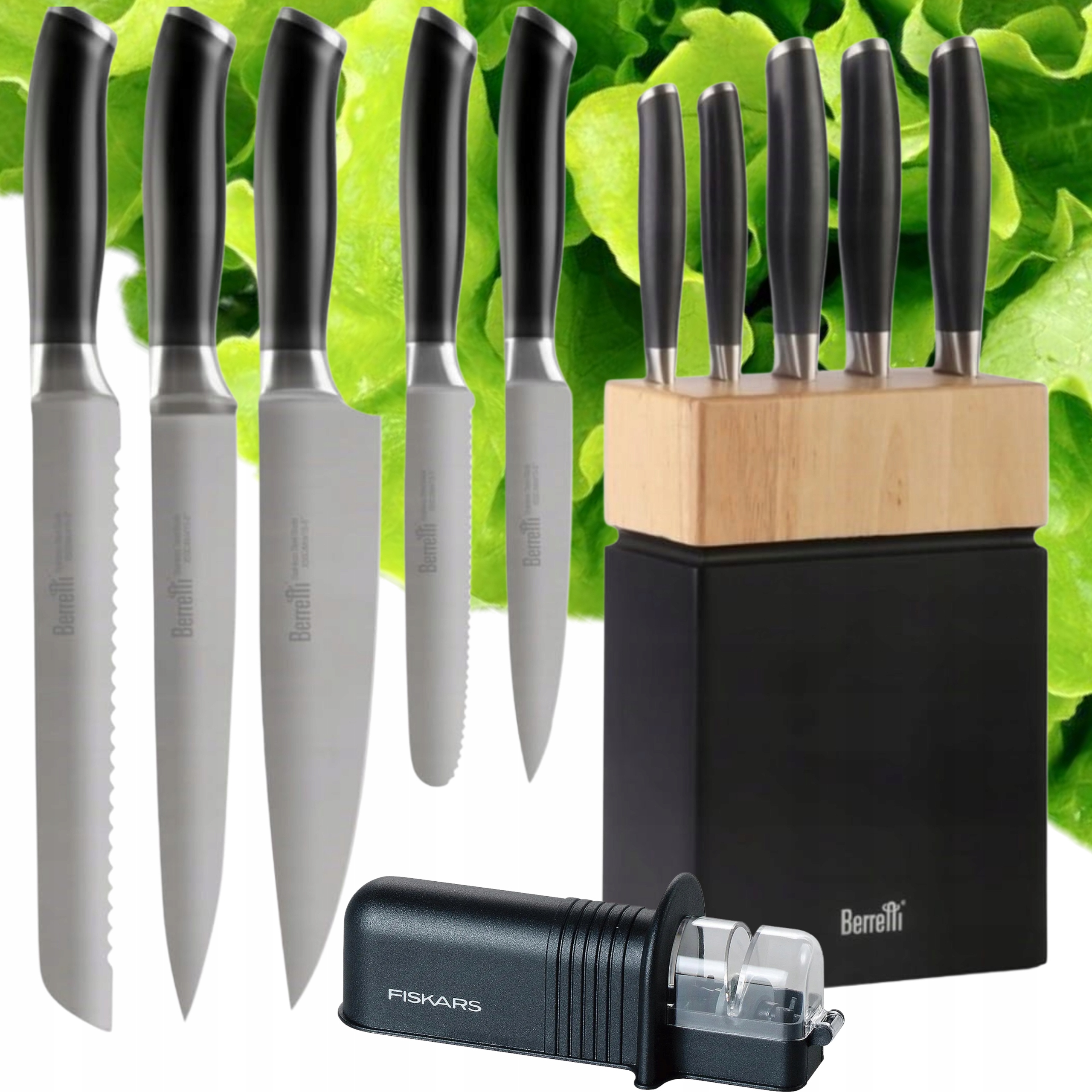 Sada 5 Nožů V Dřevěném Bloku Berretti Nože Ostré Brousek