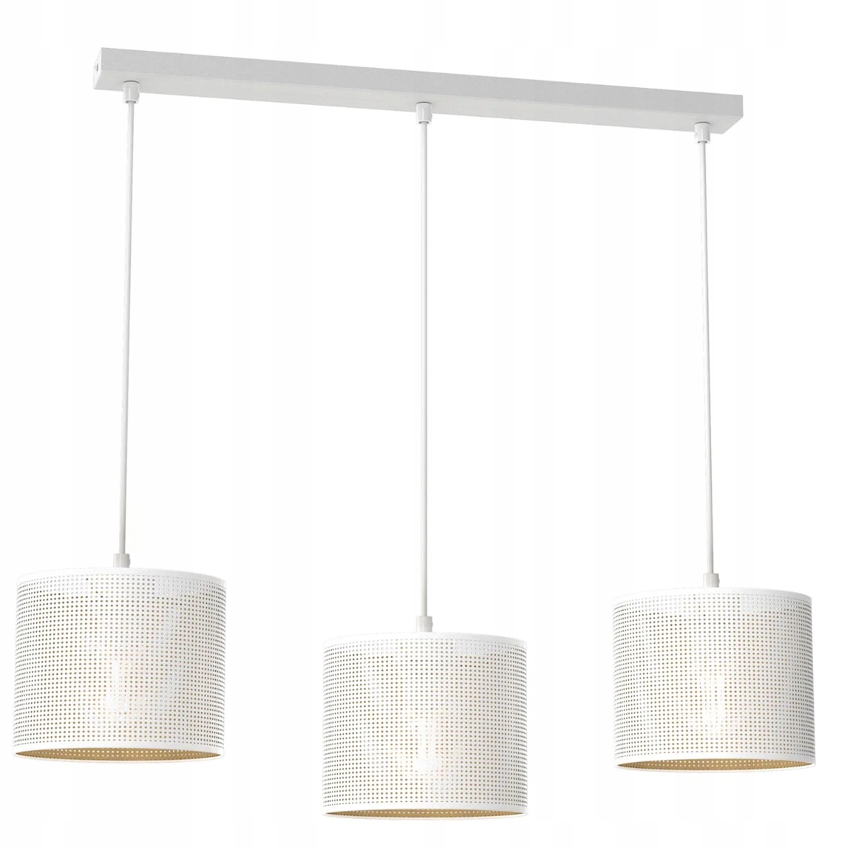 Závesná lampa biela zlatá lišta 75 cm, sieťka do jedálne, 3 body Luminex