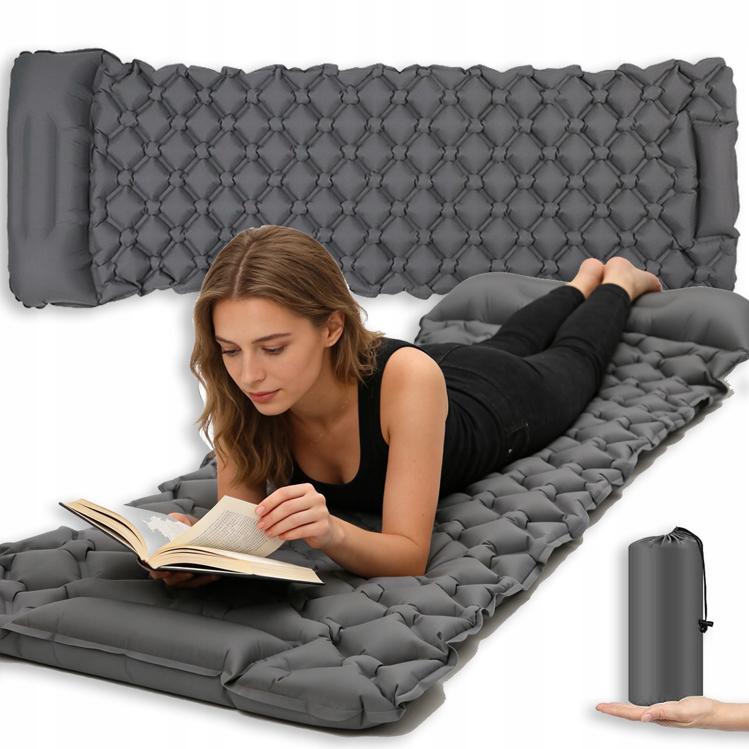 Mata Turystyczna Dmuchana Lekka Z Poduszką Pompka Trekkingowy 195*60*5.5CM