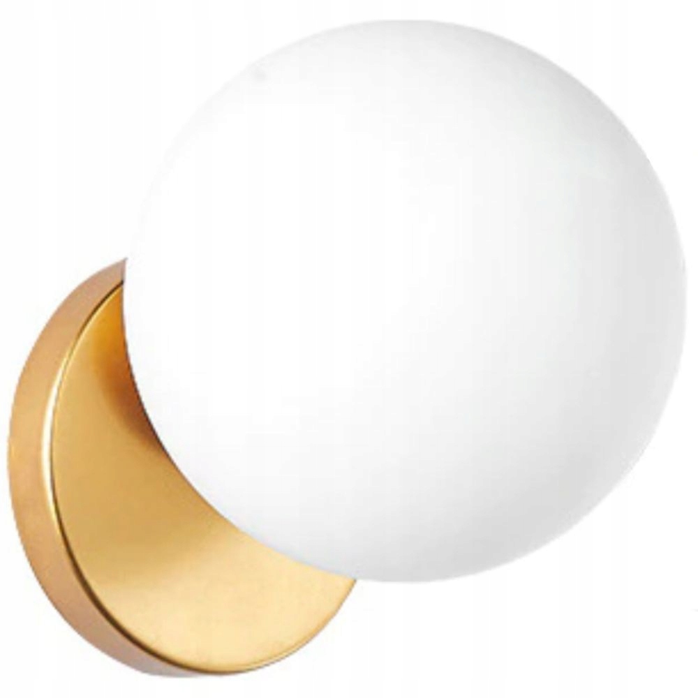 Lampa Ścienna Szklana Biała Kula 20 cm Kinkiet Metalowy Złoty Glamour-Zdjęcie-0