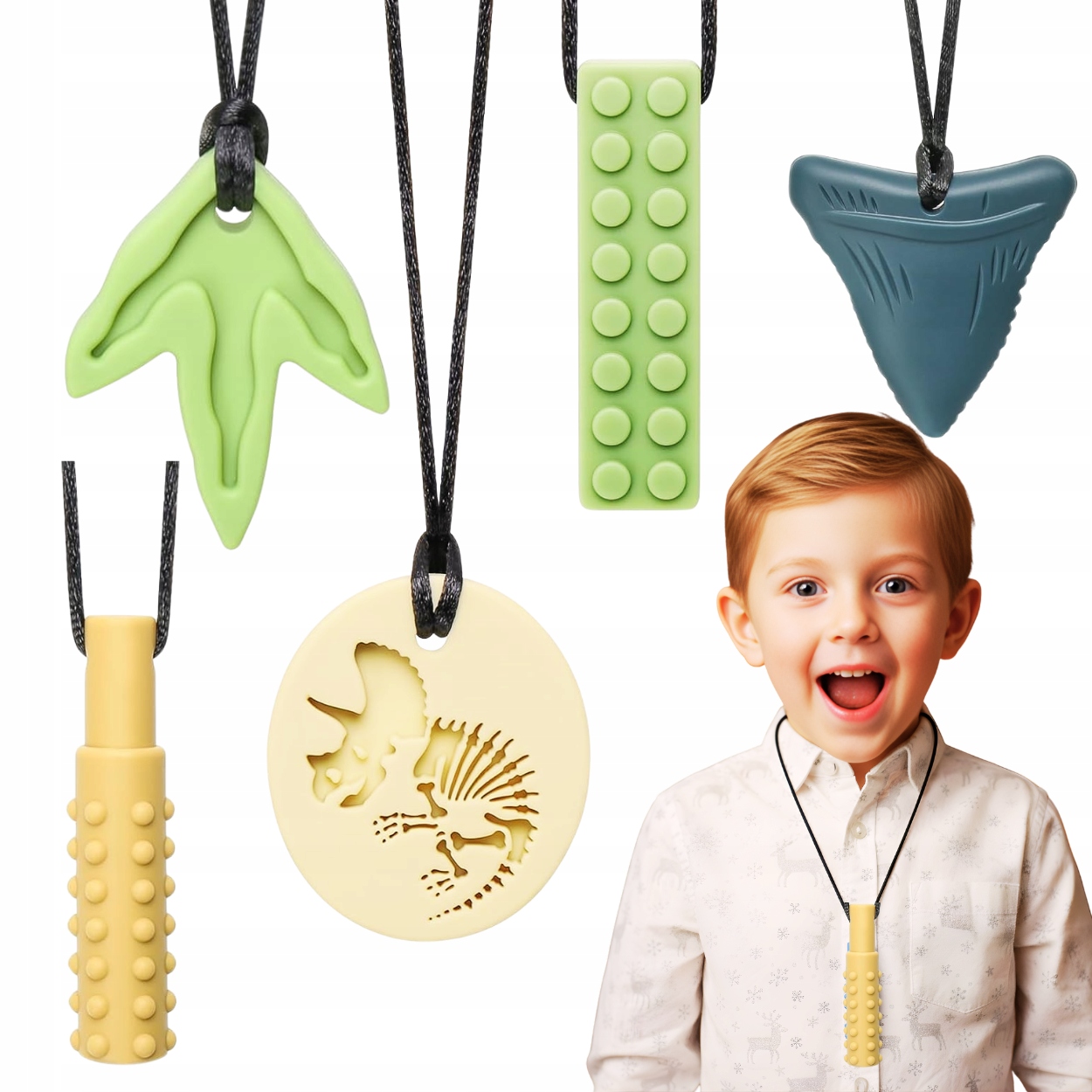 Silikonowy Gryzak Naszyjnik Zestaw 5 szt Logopedyczny Uspokajający Adhd