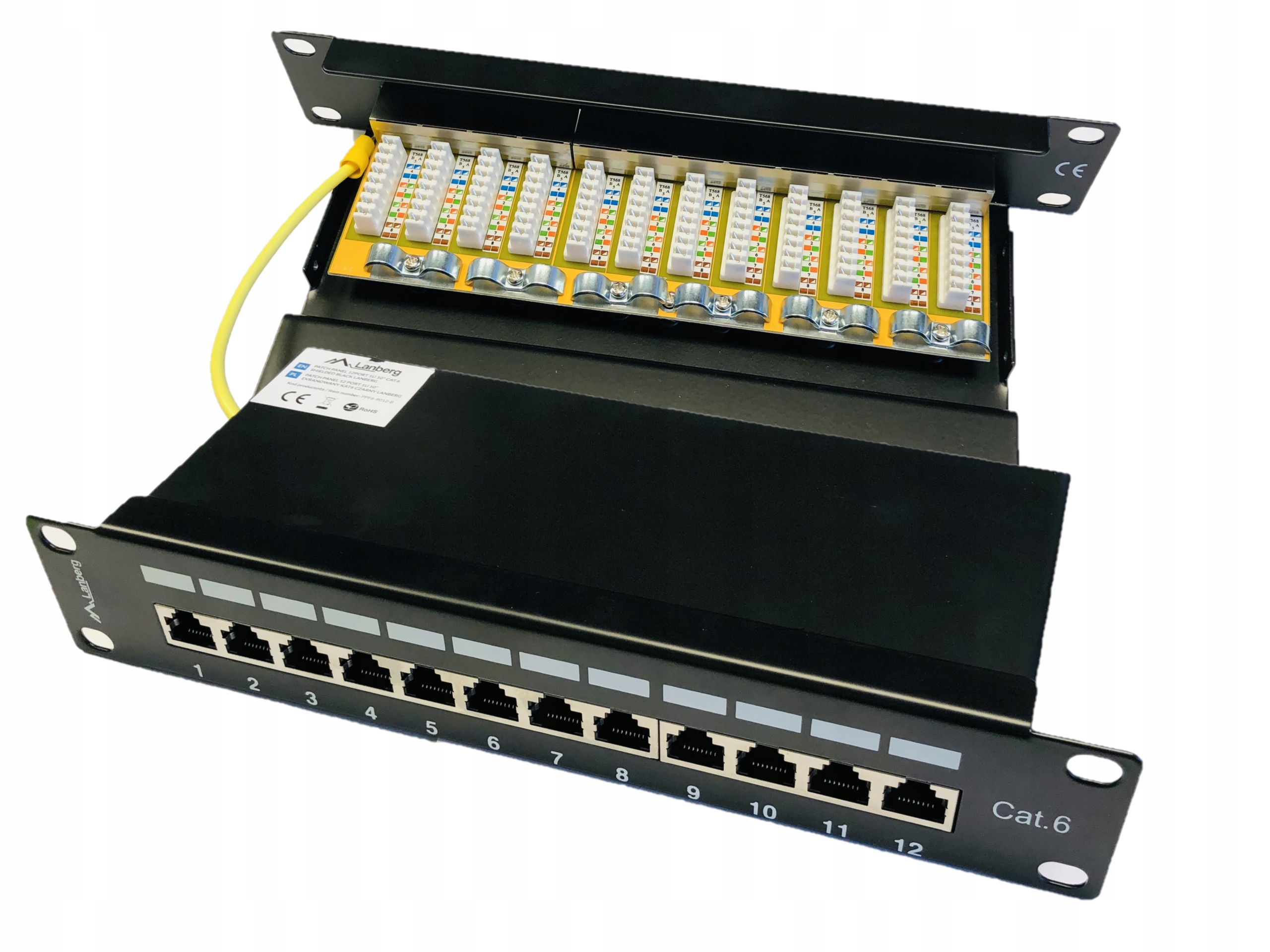 Patch panel Rack 12 port 1U 10" KAT.6 Ftp z organizerem ekranowany czarny