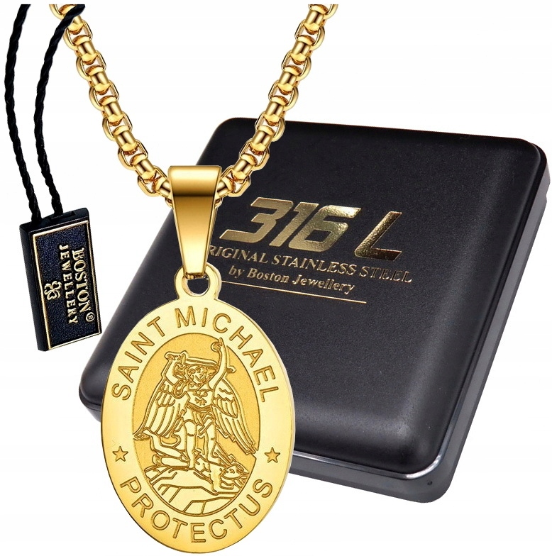 Zlatý Medailonek Se Svatým Michaelem Archandělem Řetízek Královská Vazba