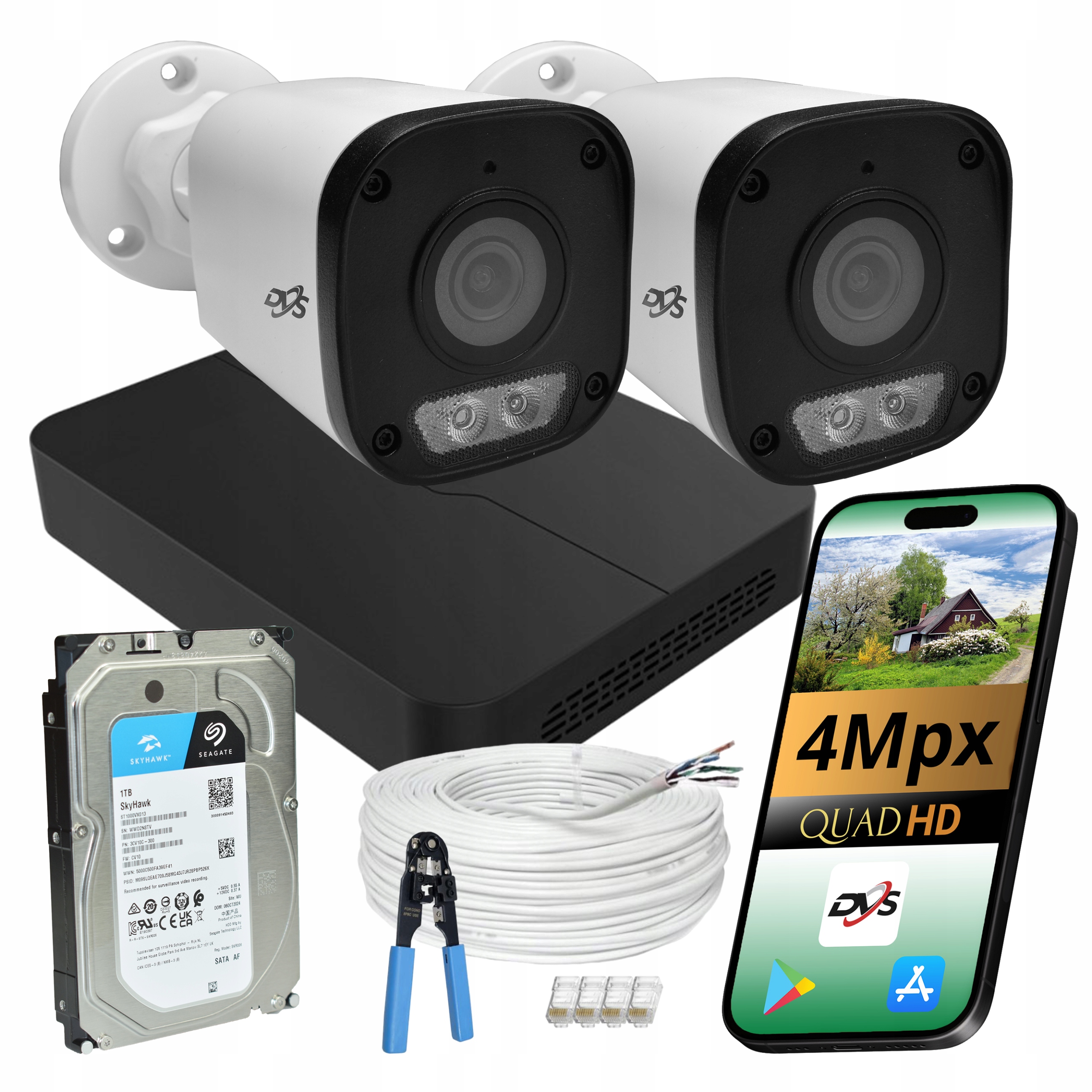 Sada Venkovních Kamer 2 Kamery Ip PoE 4MPX Dual Led Externí Disk