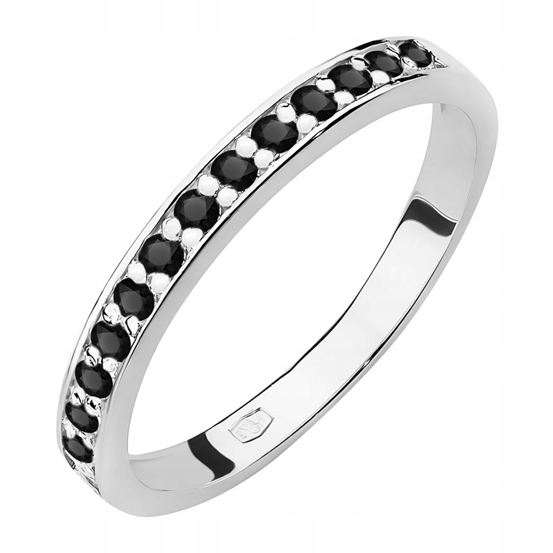 Biało Złoty Pierścionek Obrączka pr. 585 Czarne Brylanty 0,20ct 14k