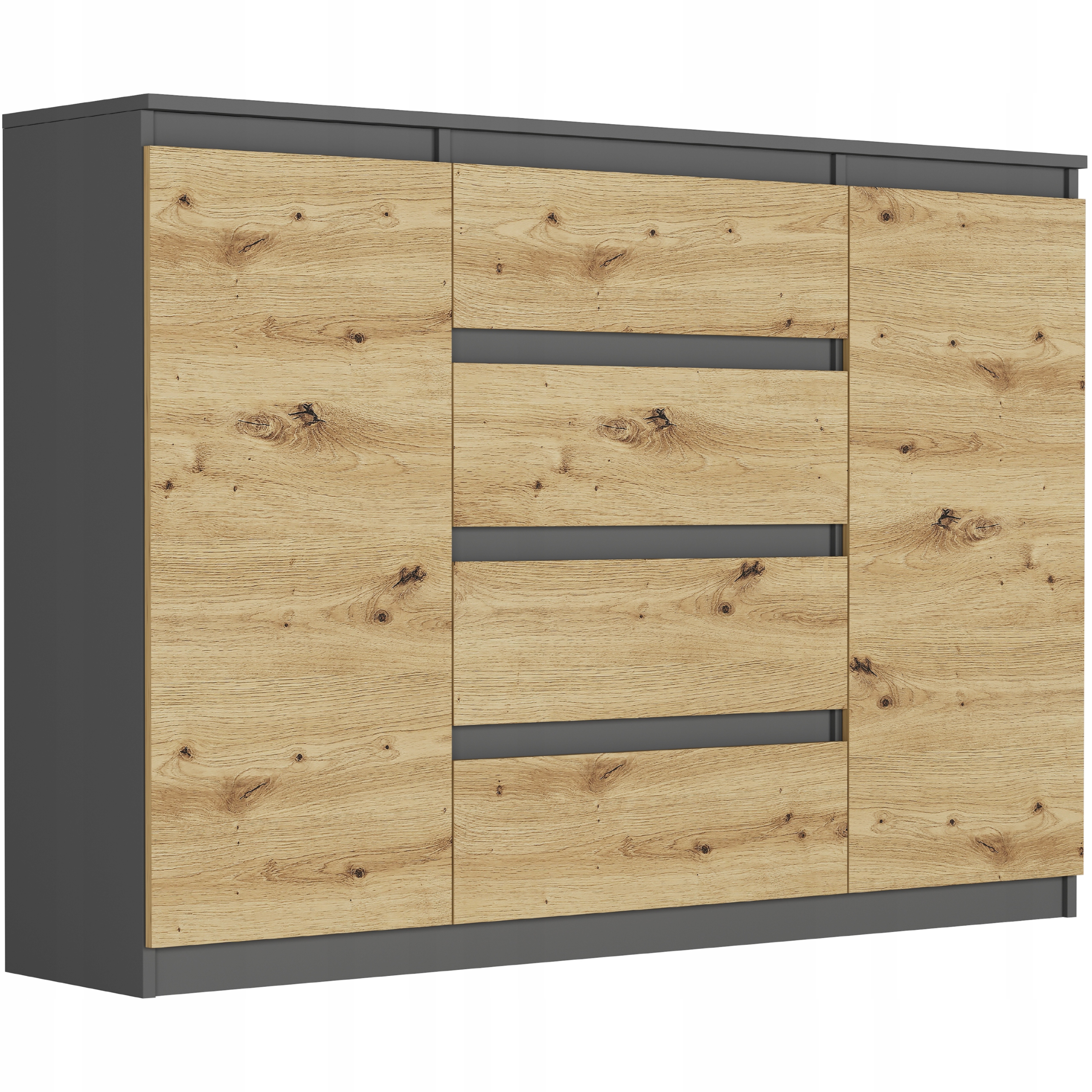 Modna KOMODA 140 SZAFKA 4 SZUFLADY 2 PÓŁKI ANTRACYT MIX ARISAN R-140-S4