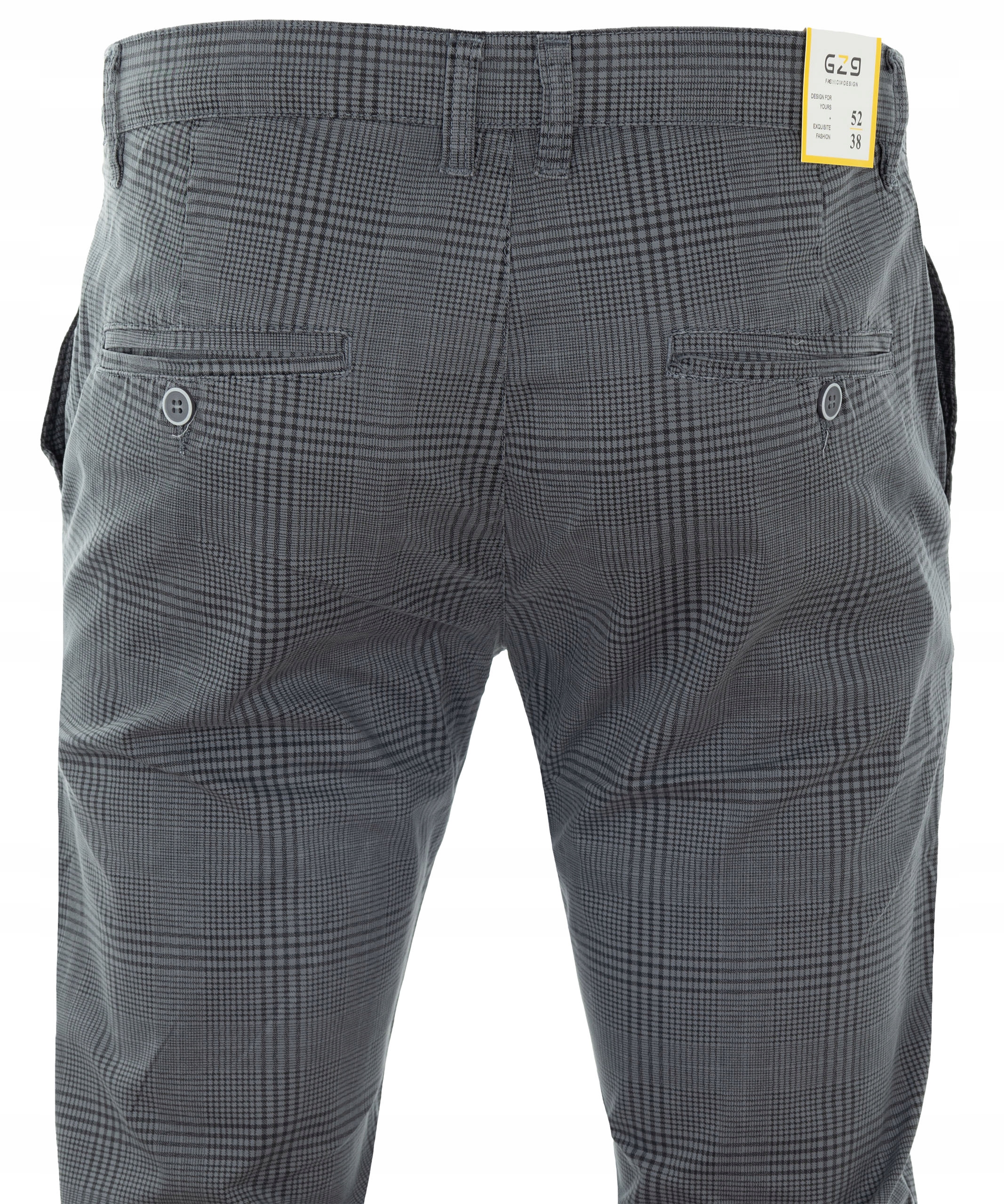 SPODNIE MĘSKIE LETNIE BAWEŁNIANE SZARE W KRATĘ WYGODNE STYLOWE W52 Fason chinos