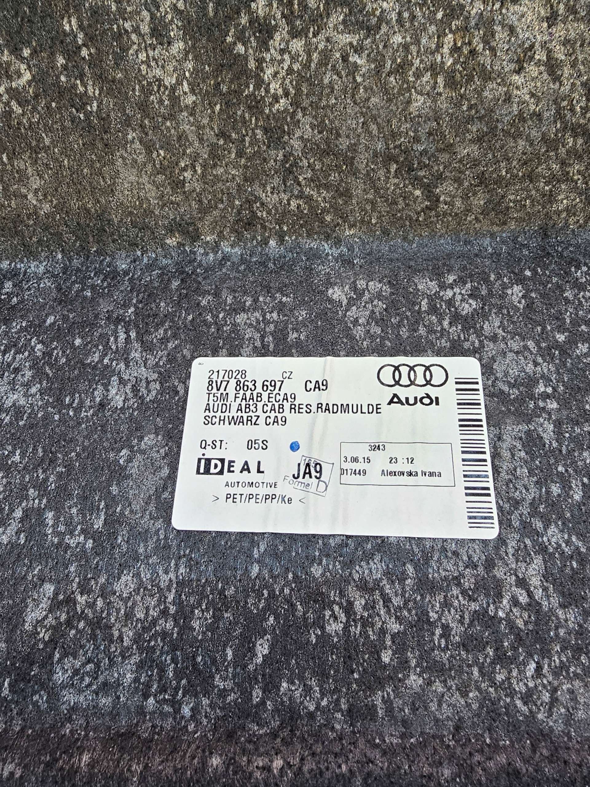 upholstery boot AUDI A3 8V CABRIO 8V7863697