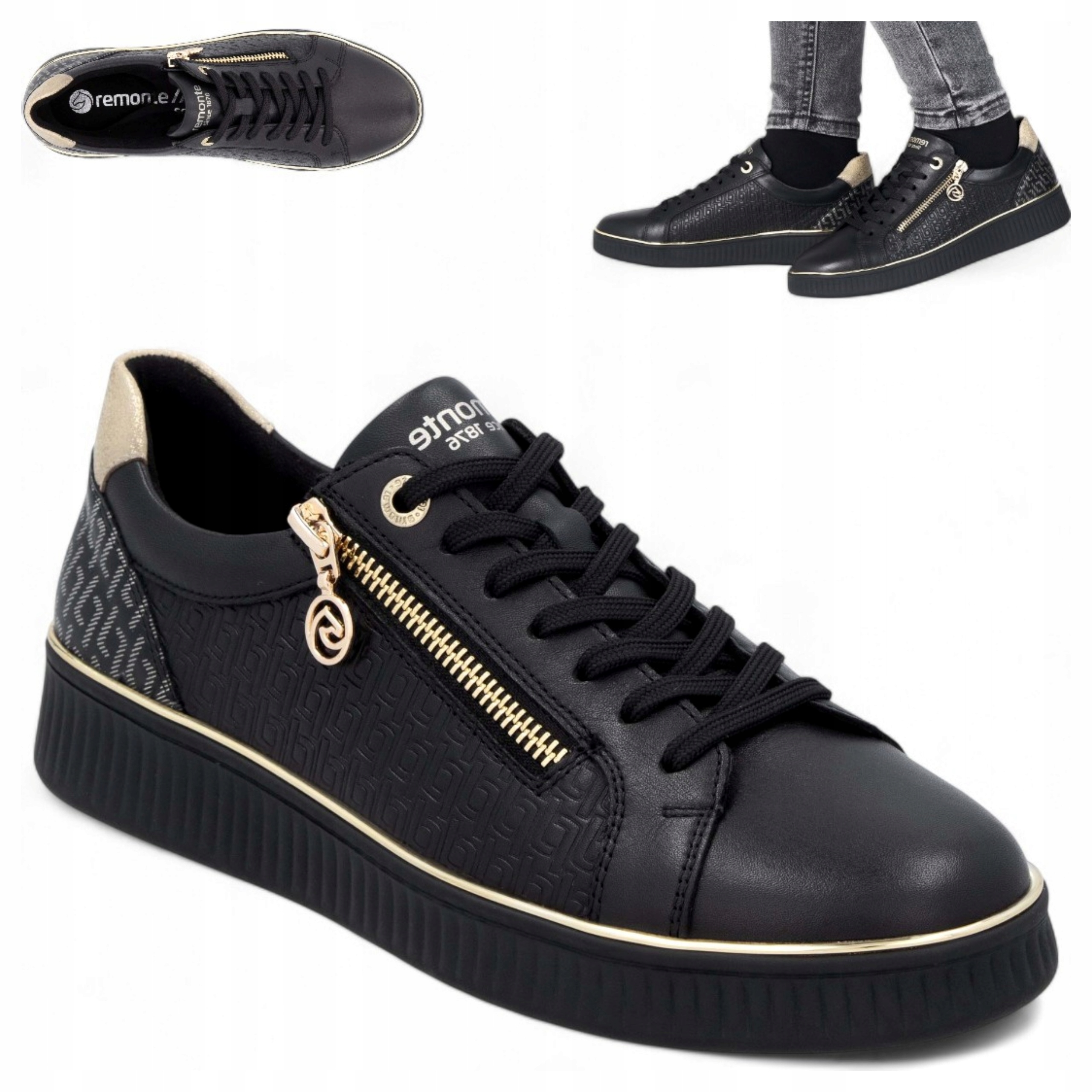 Dámské kožené polobotky 40 Pohodlné tenisky na platformě Remonte Černé