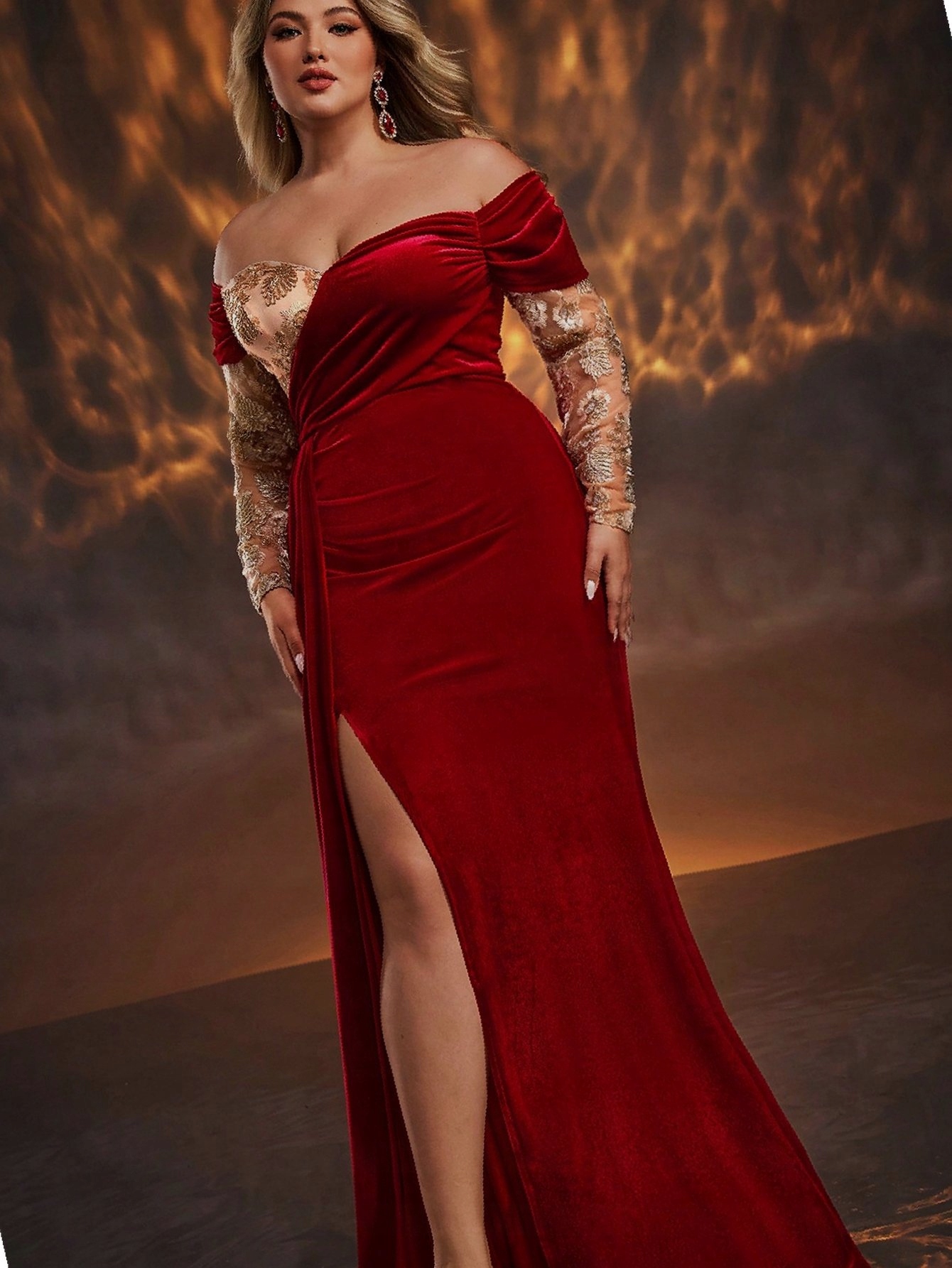 Šaty Zdobená Velurovou s odhalenými rameny Balová XXL