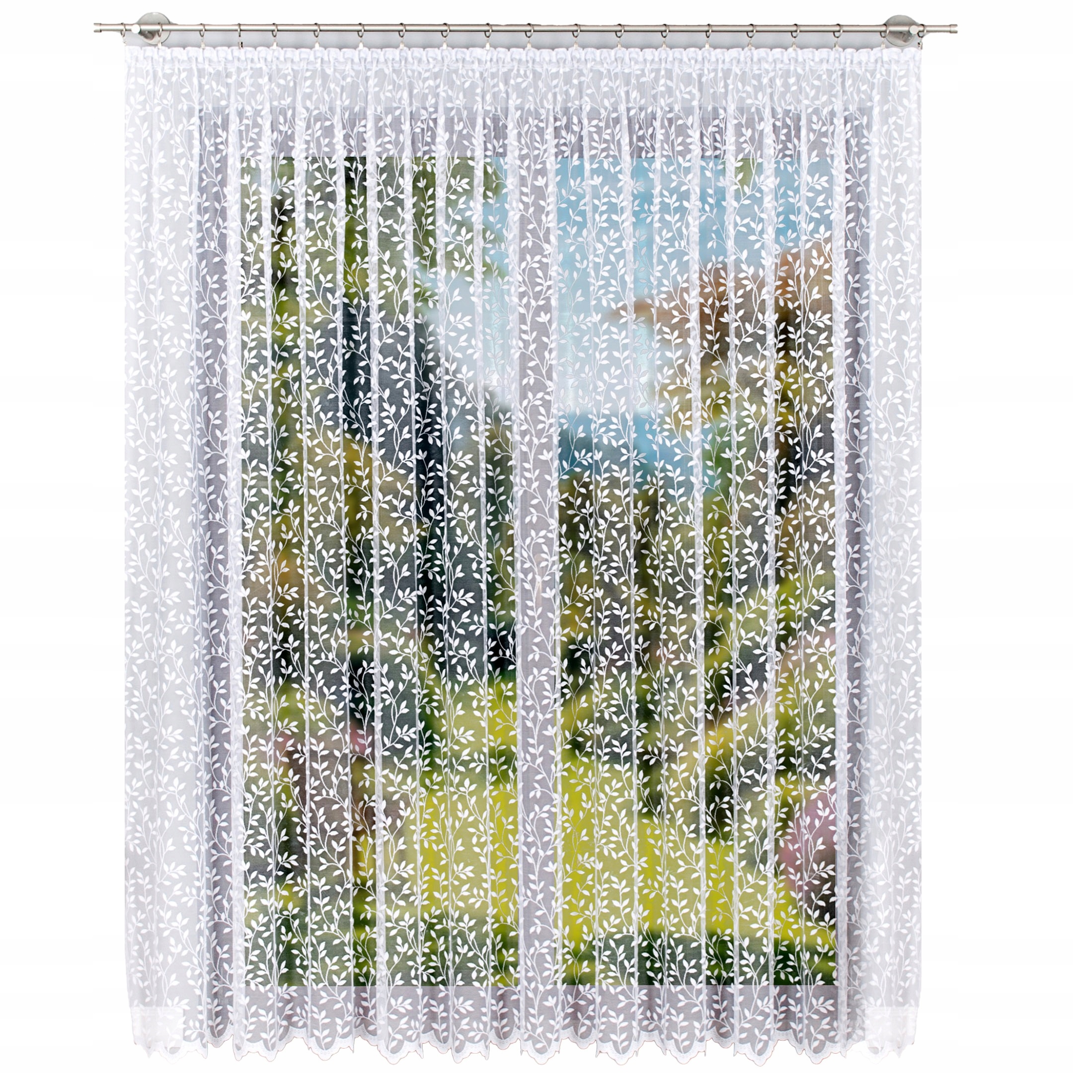 Firana żakardowa Zuzanna 400x220cm prosta w kwiaty (gotowa) z obszyciem