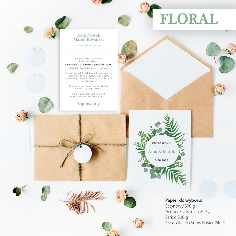 Menu Weselne styl Floral projekt nr 03, format DL, 50 szt. ślub, wesele Kod producenta MW03_Floral