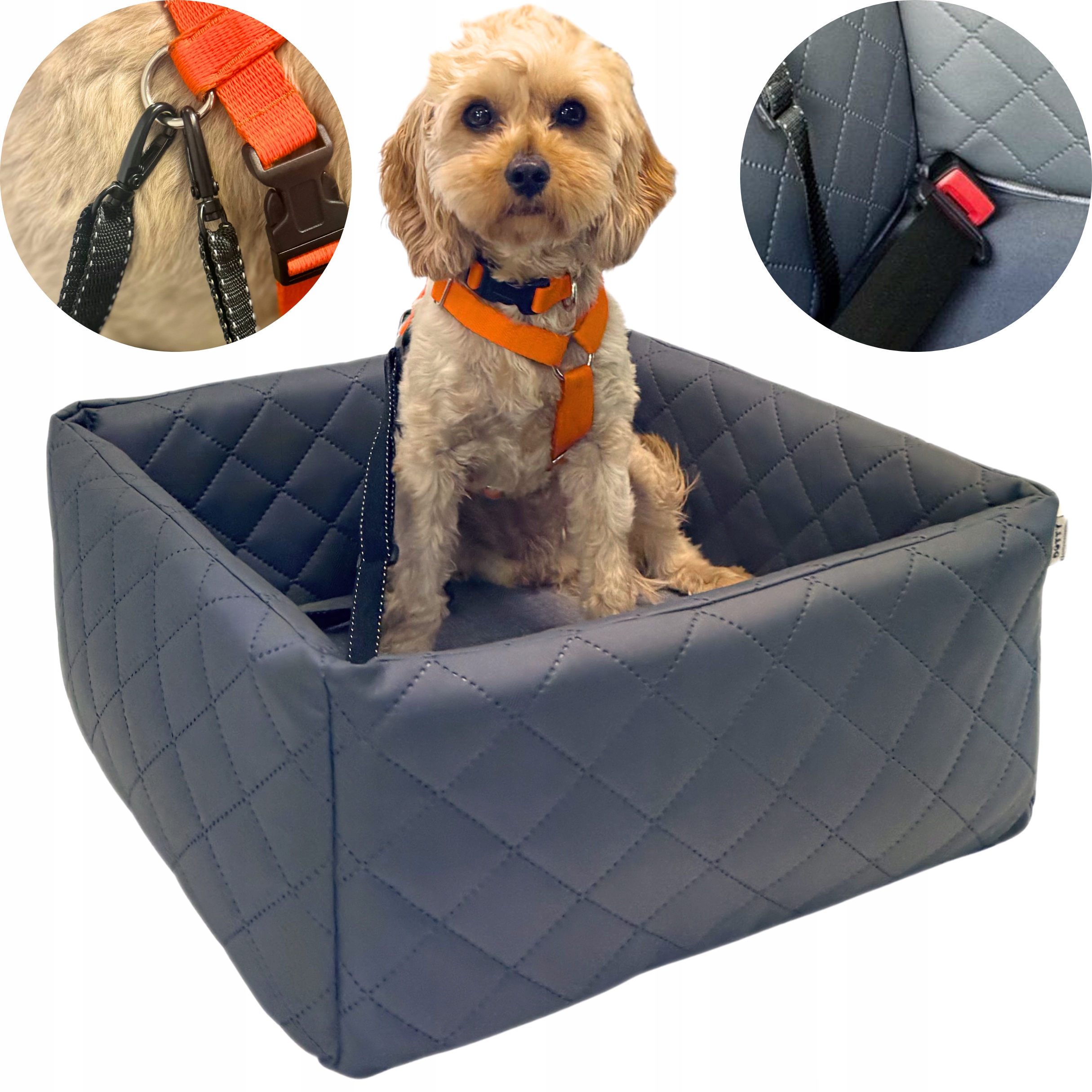 Levně Autosedačka pro psa Přepravka do auta se zapínáním z ekokůže S