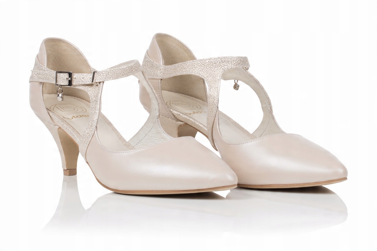

Buty ślubne skóra niskie szpilki Perła Beż 37