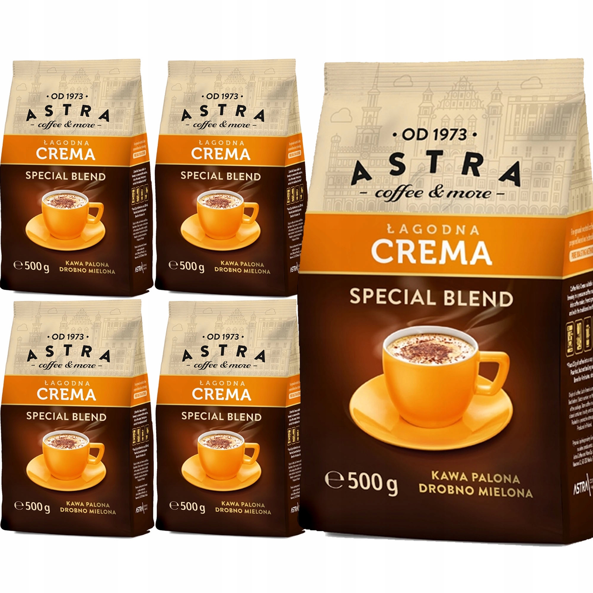 Astra od 1973 roku Kawa Palona Drobno Mielona Łagodna Crema 500gx5 =2,5KG