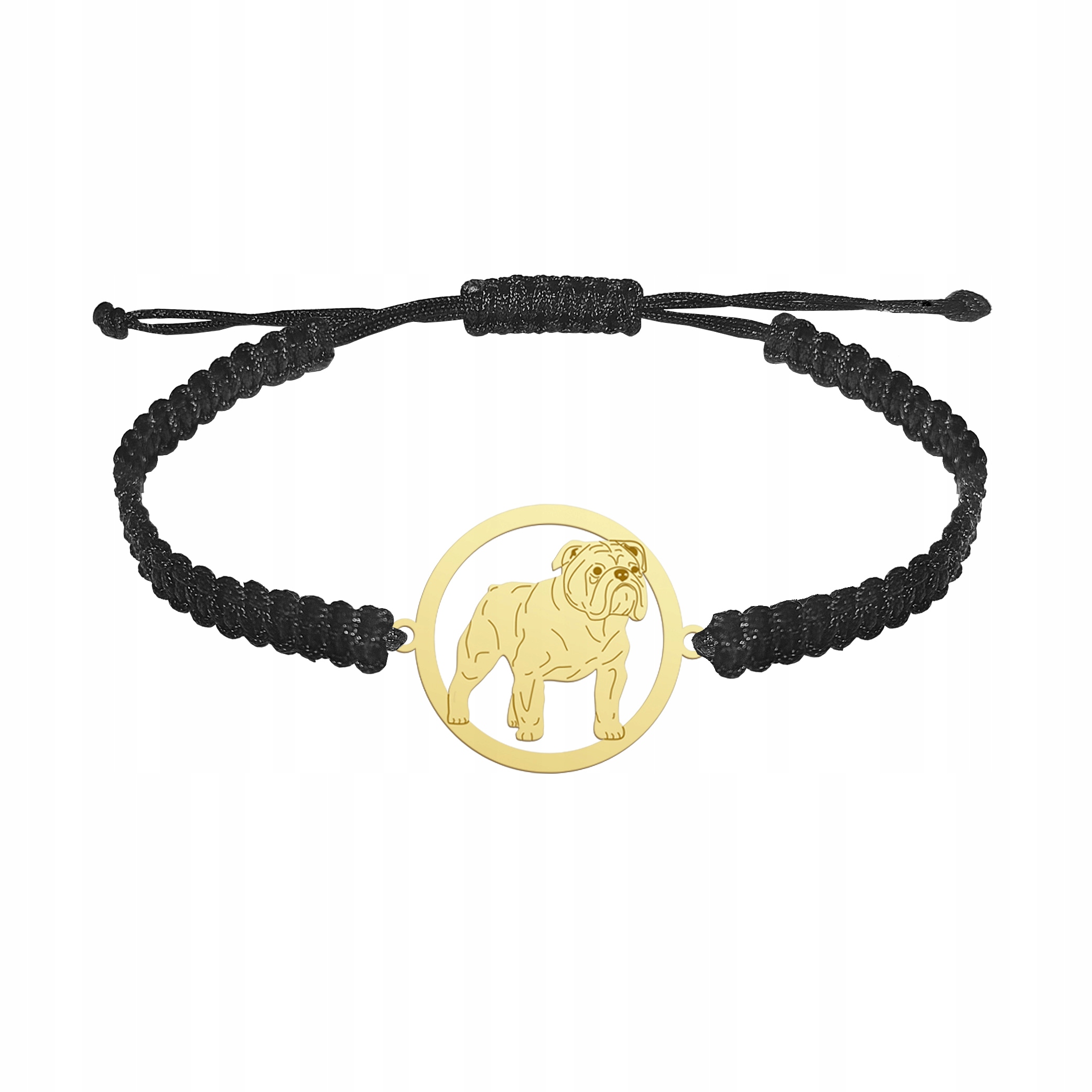 Zlatý náramek s anglickým buldočkem se psem 925 Makramé Dárek Gravírování Bonus