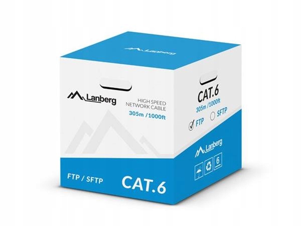 Lanberg Ftp kabel CAT.6, Cu, délka 305m, šedý, Cpr Fluke passed, Pvc