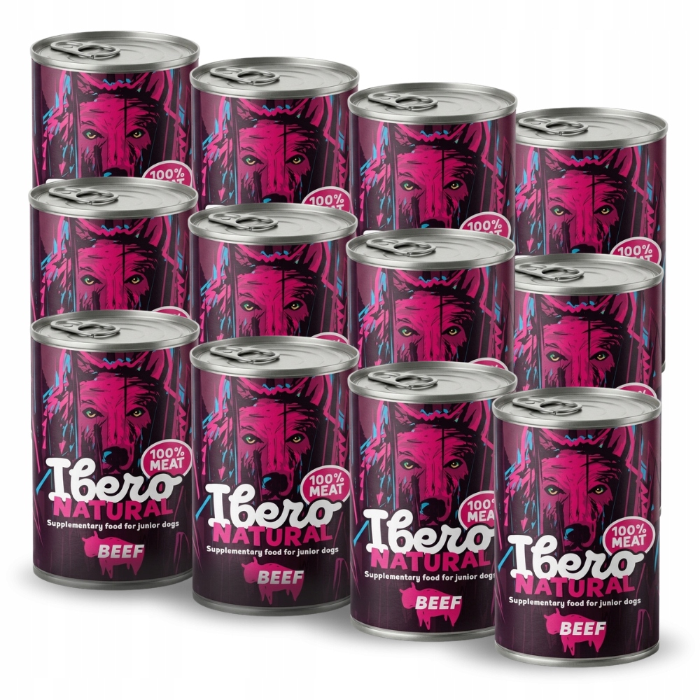 Vlhké krmivo monoproteinové krmivo pro štěňata Ibero Junior Beef 12x400 g hovězí maso