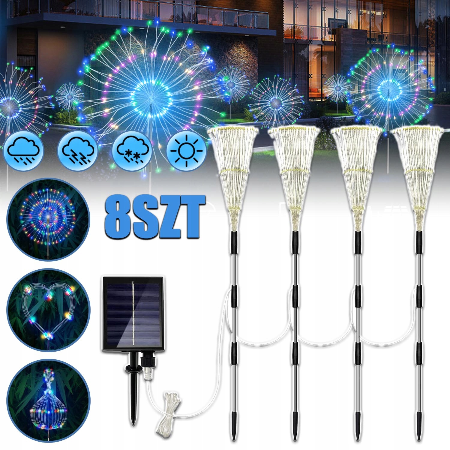 Solární Lampa Led Stromek Pampeliška Ohňostroj Světla 8 Ks 8 Režimů