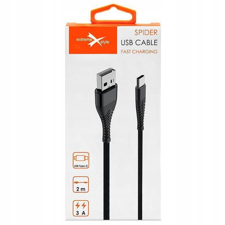 

Wzmocniony kabel Spider Usb/ Usb typ-C 2m czarny