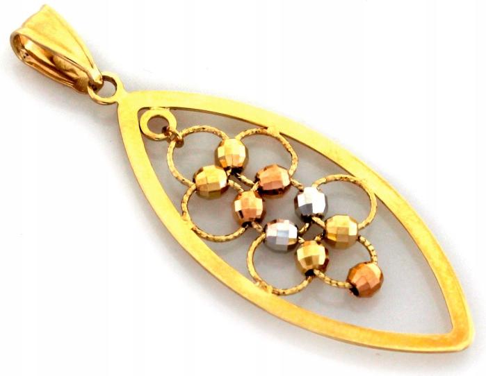 Zlatý přívěsek 585 s diamantovými kuličkami přívěsek na řetízek 14k