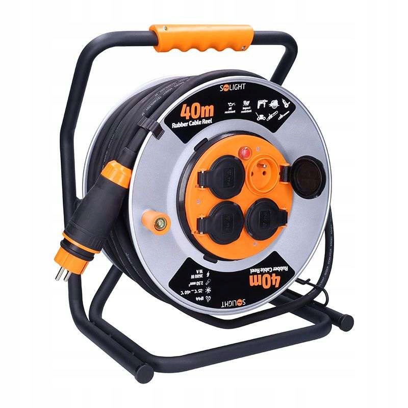 Solight predl. prívod kov. bubon, 4 zásuvky, 40m guma-neoprén, IP44