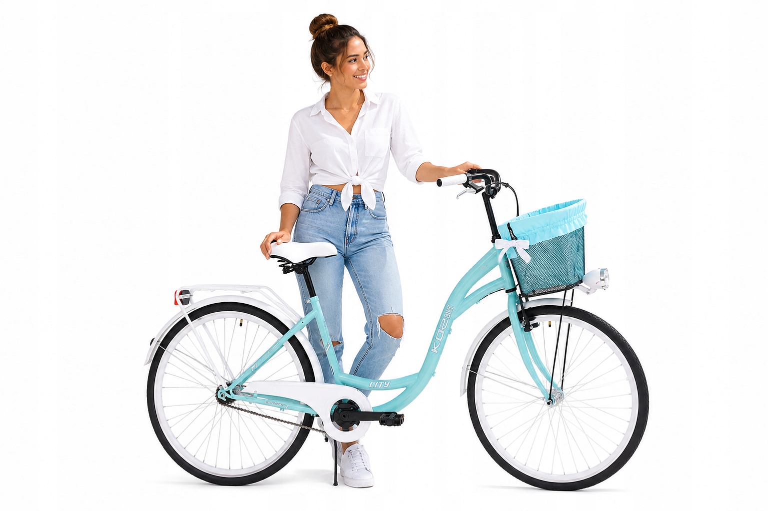 Rower miejski damski damka 26 Kozbike morsko-biały rama 18" na komunię