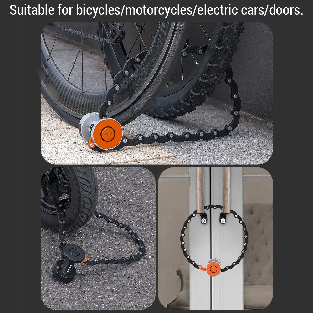 ZAPIĘCIE DO ROWERU BLOKADA ROWEROWA SKŁADANY ZAMEK SZYFROWY z 2 KLUCZAMI Waga 900 g