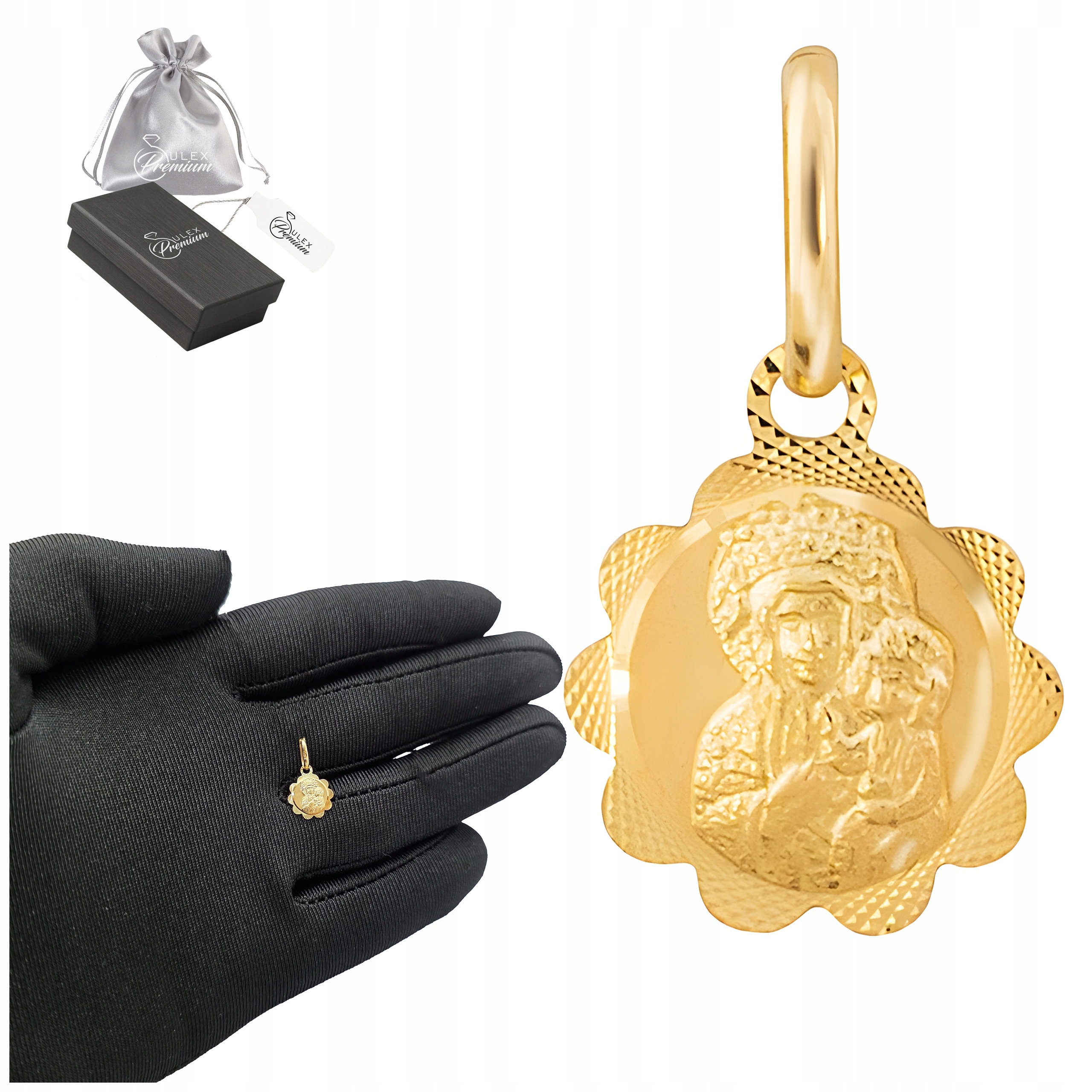 Zlatý medailon pr. 585 Panna Maria Čenstochovská malý zlatý Přívěsek Svaté Přijímání