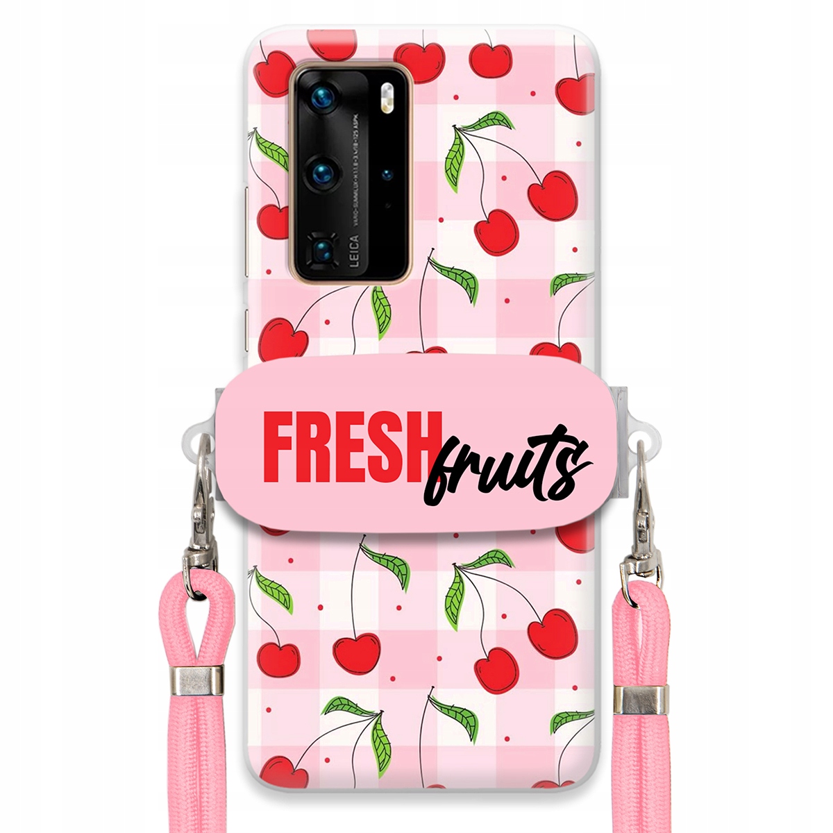 Pouzdro pro Huawei P40 Pro Case Držák Šňůra Růžová Fresh Fruits Mřížka