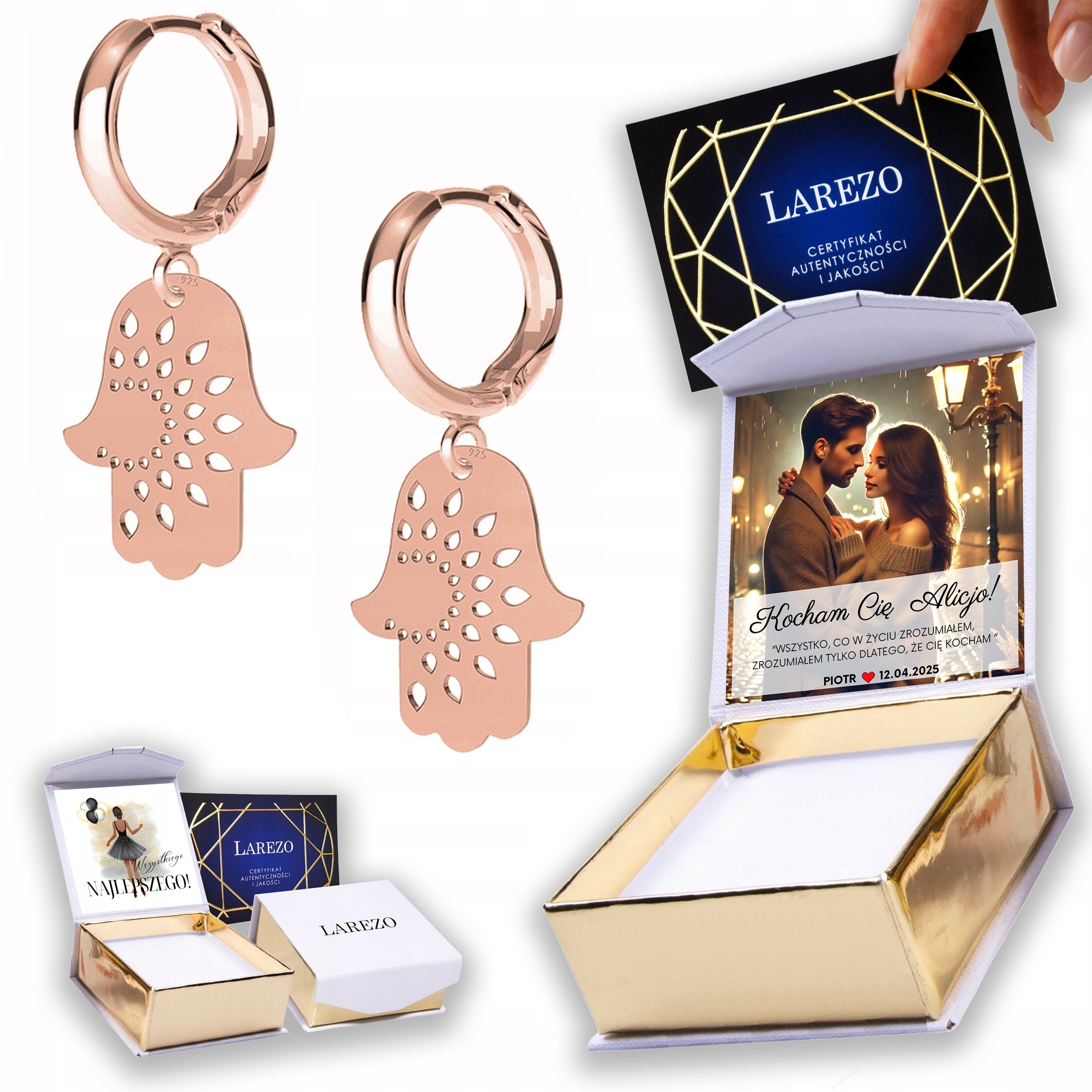 Náušnice Pozlacené 925 Ruce Prozřetelnosti Ažurové Plechy Potisk