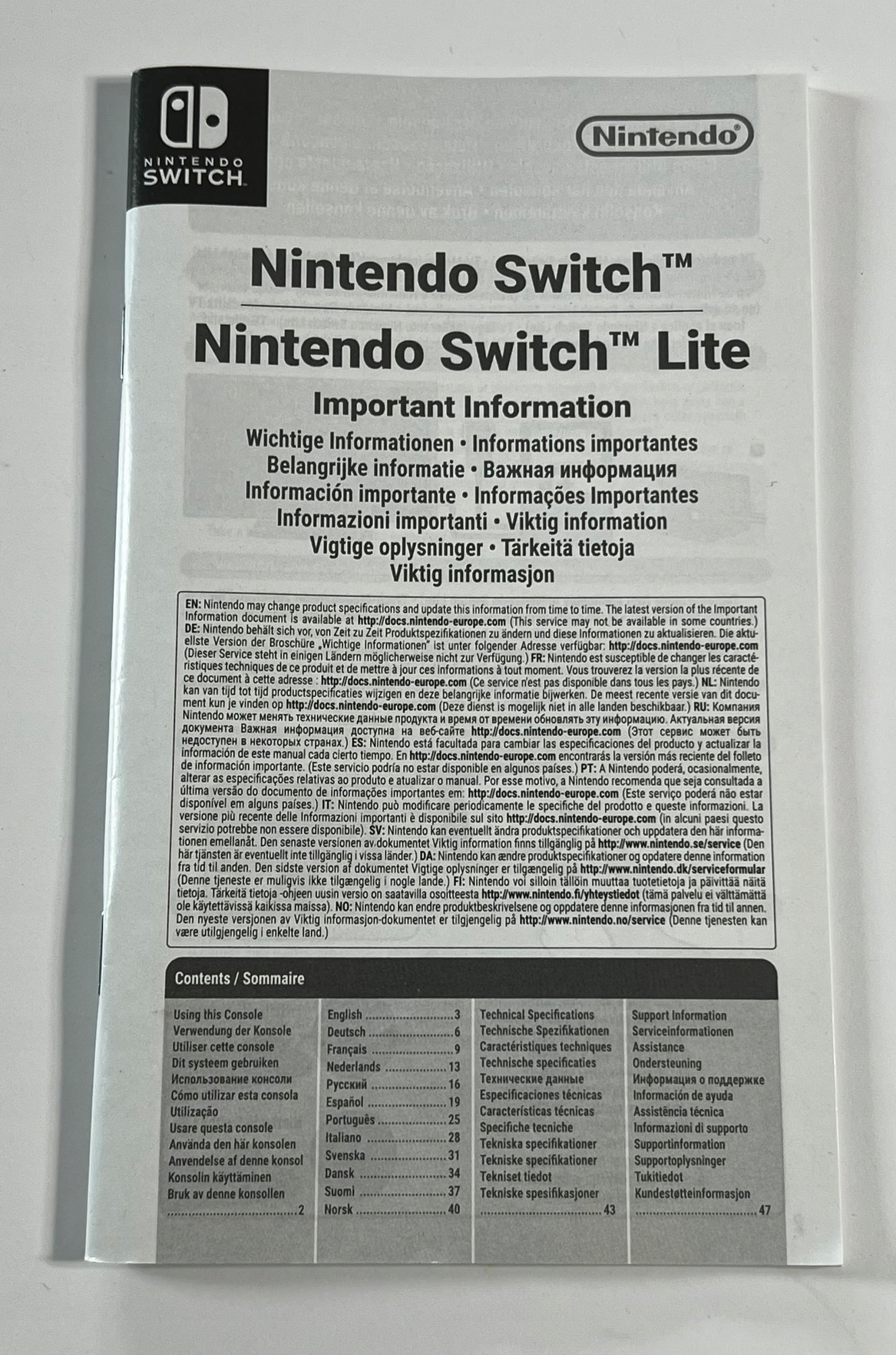 Instrukcja dla Nintendo Switch Lite