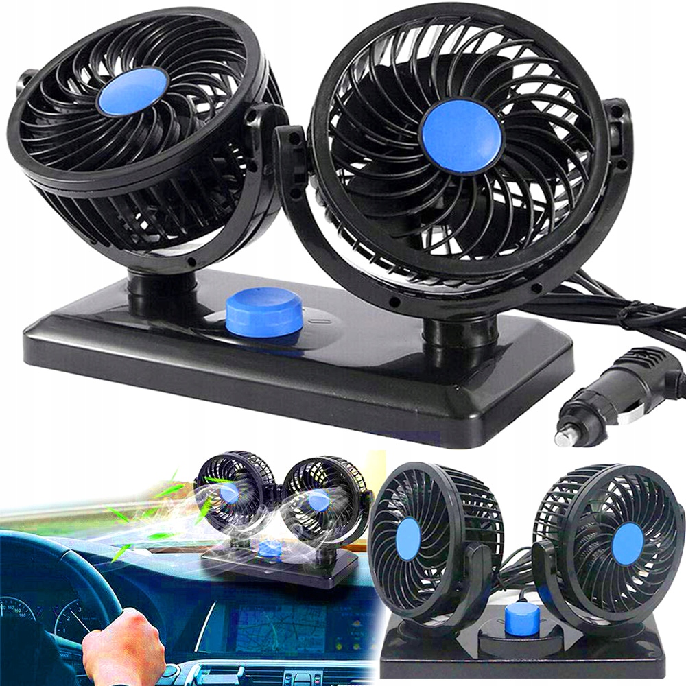 WIATRAK SAMOCHODOWY WENTYLATOR 360° PODWÓJNY REGULACJA CICHY KOKPIT 12V 24V Producent inny