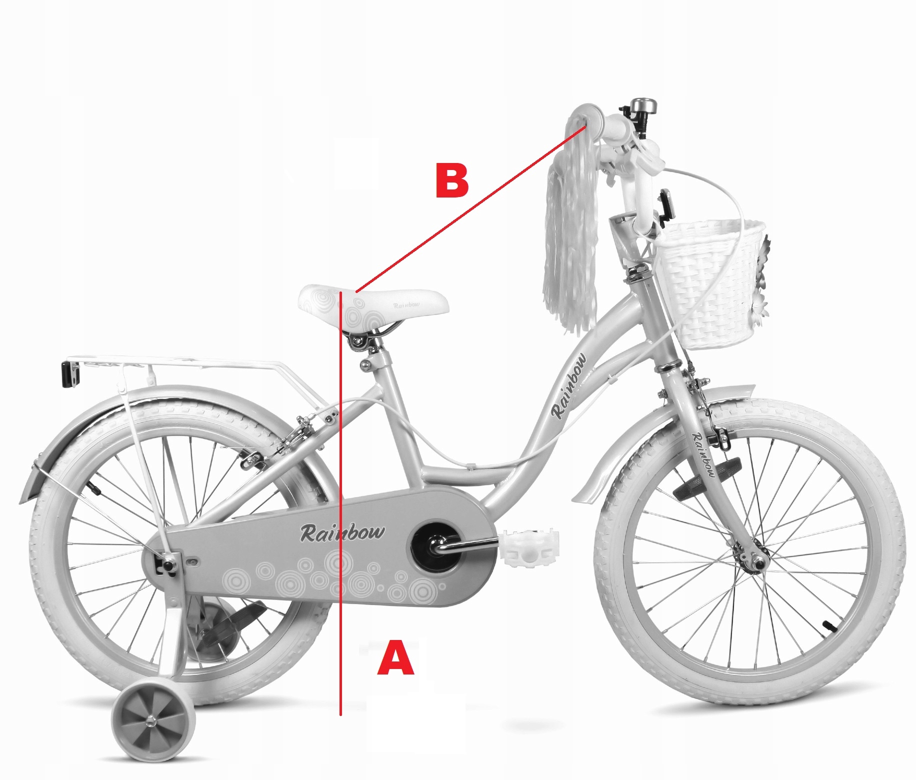ROWEREK DZIECIĘCY ROWER DLA DZIEWCZYNKI BIAŁY 12 CALI KOSZYK PROWADNIK Kolor Biały