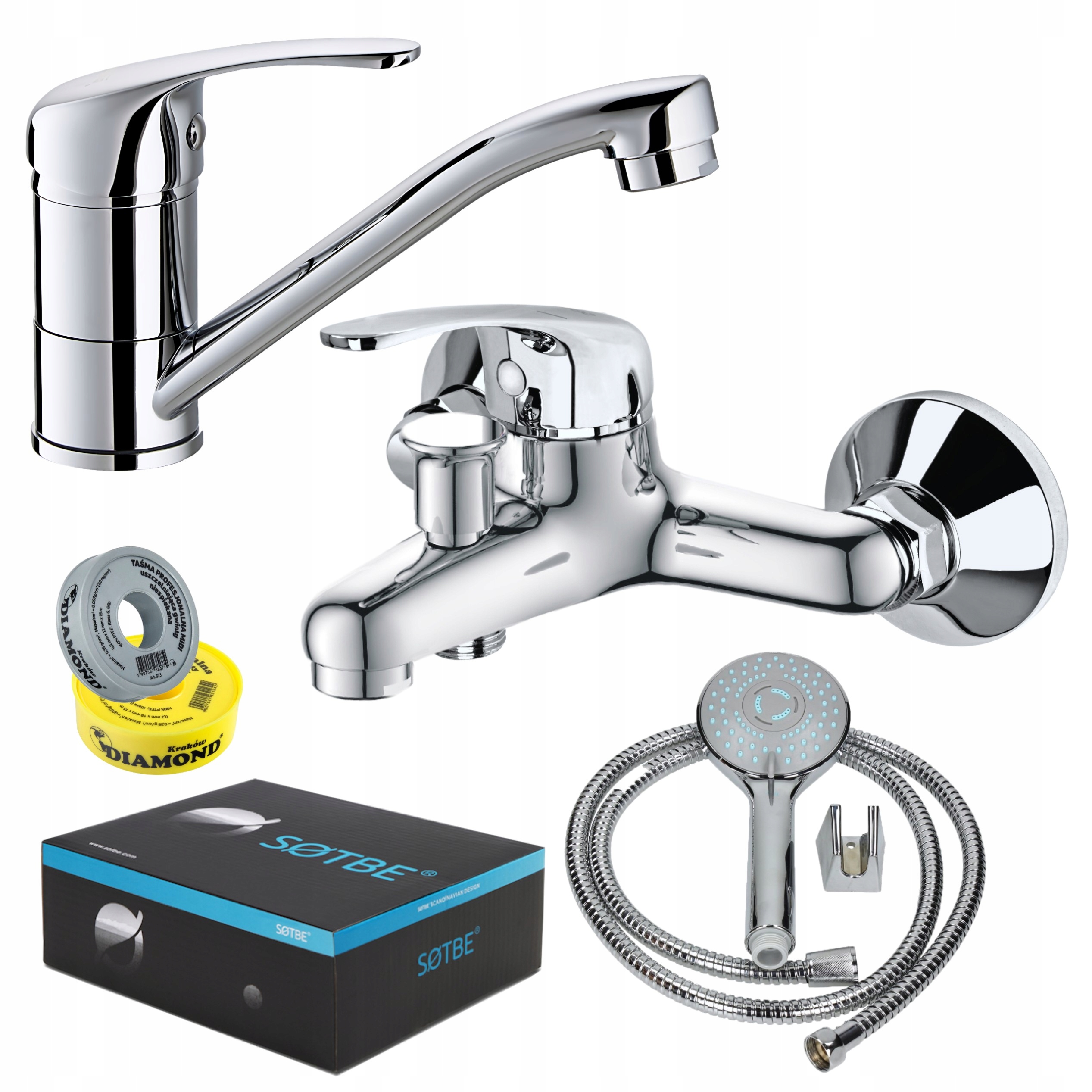 Vaňová batéria s umývadlovou batériou s otočným výtokom a sprchovou súpravou Sotbe