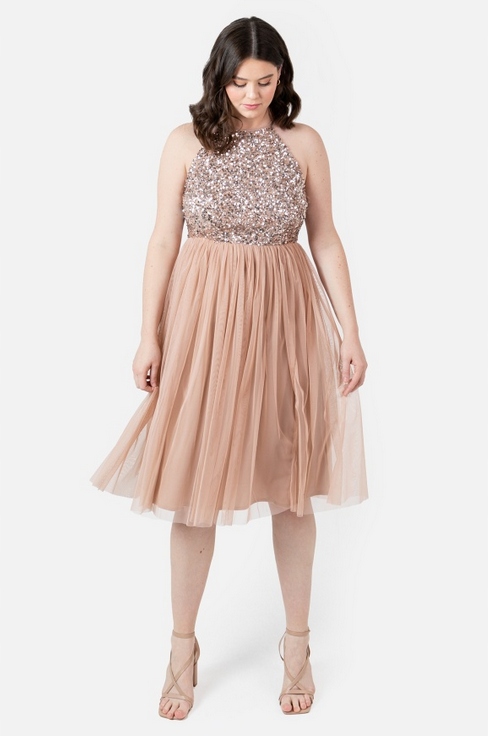 Flitrová Zdobená Tylová Koktejlová Šaty Maya Pro Nadýchané 56 8XL