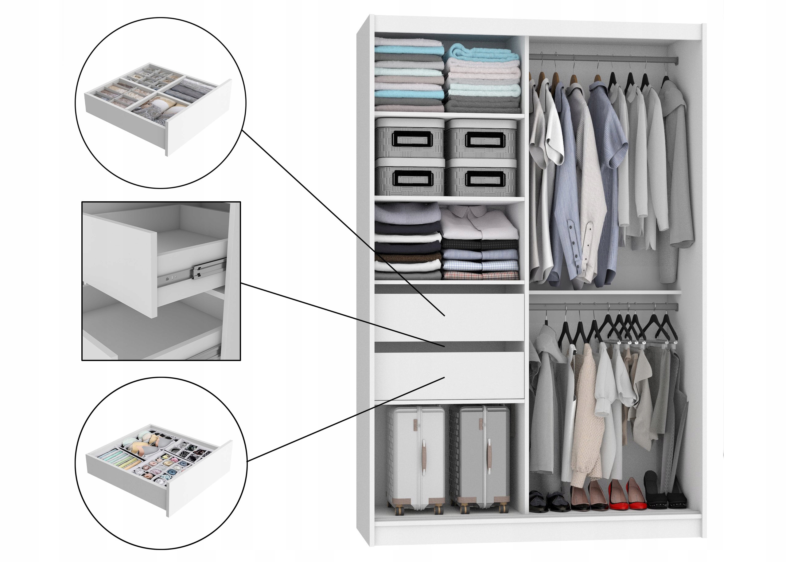 Szafa przesuwna z lustrem SZUFLADY 133 cm Marka BeliniTop