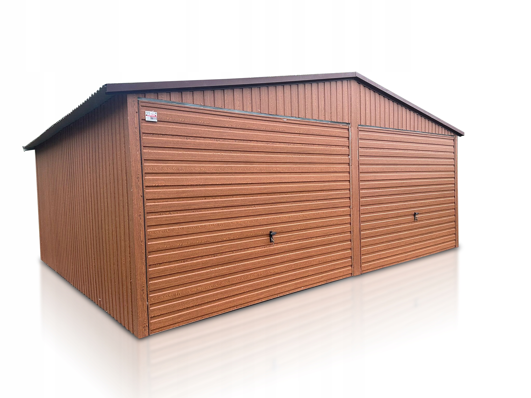 Plechová garáž 6x5, dřevěný plech, výklopná vrata, střecha, dvojsloupové opracování