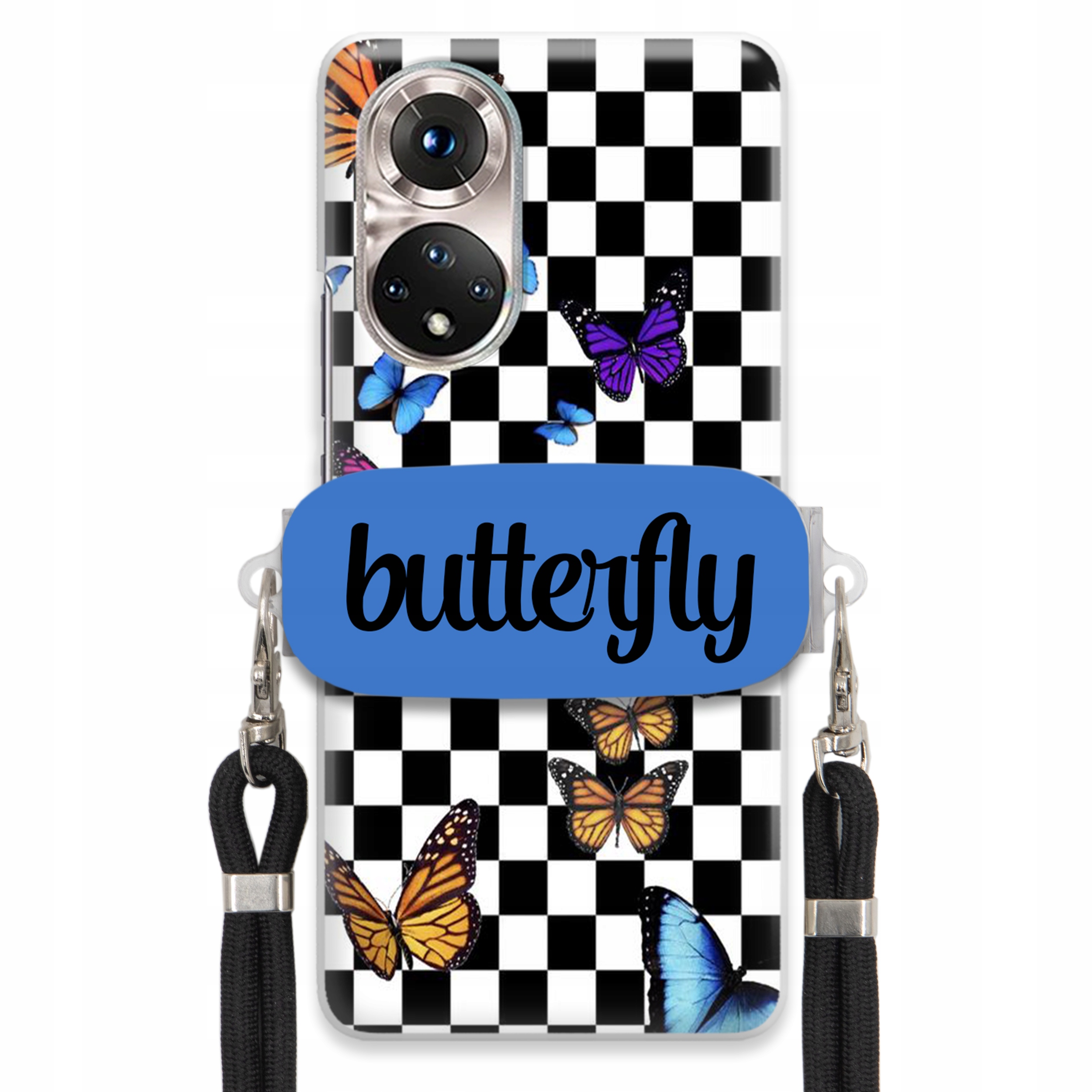 Puzdro Pre Huawei Nova 9 Case, Obdĺžnikový Držiak, Čierne Vodítko, Butterfly, Motýle