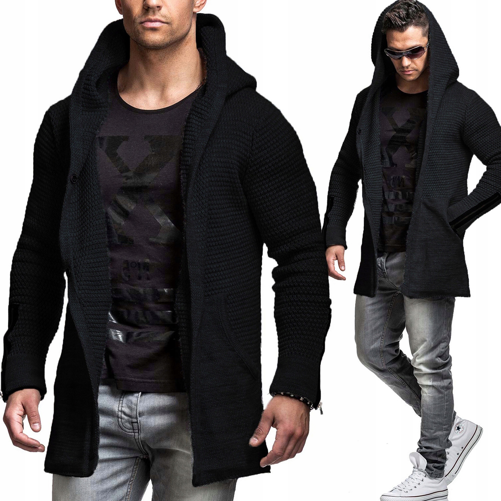 Přehoz Teplý svetr Kardigan s kapucí Mikina