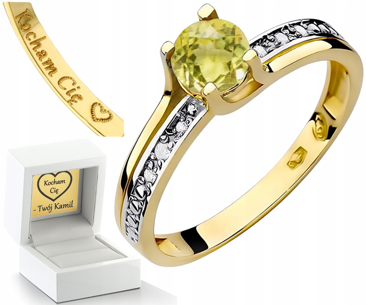 Zlatý Prstýnek S Olivínem A Diamanty Zlato 585 Dárek Gravírování