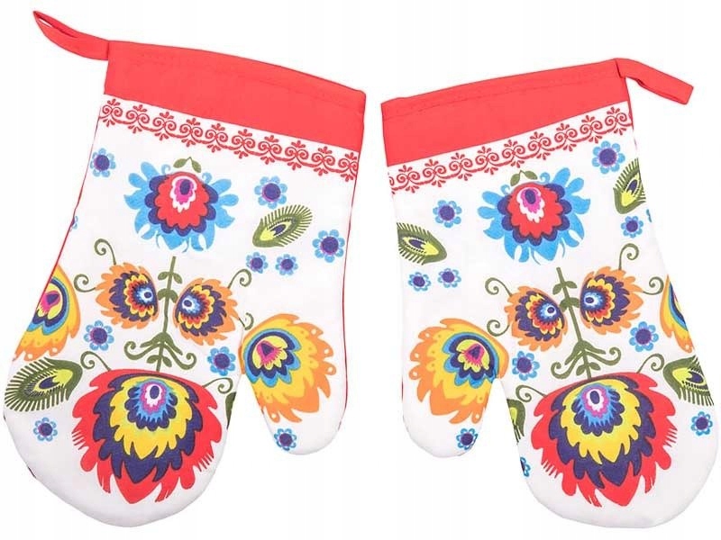 RĘKAWICE KUCHENNE Z MAGNESEM FOLK CZERWONY 2 SZT.