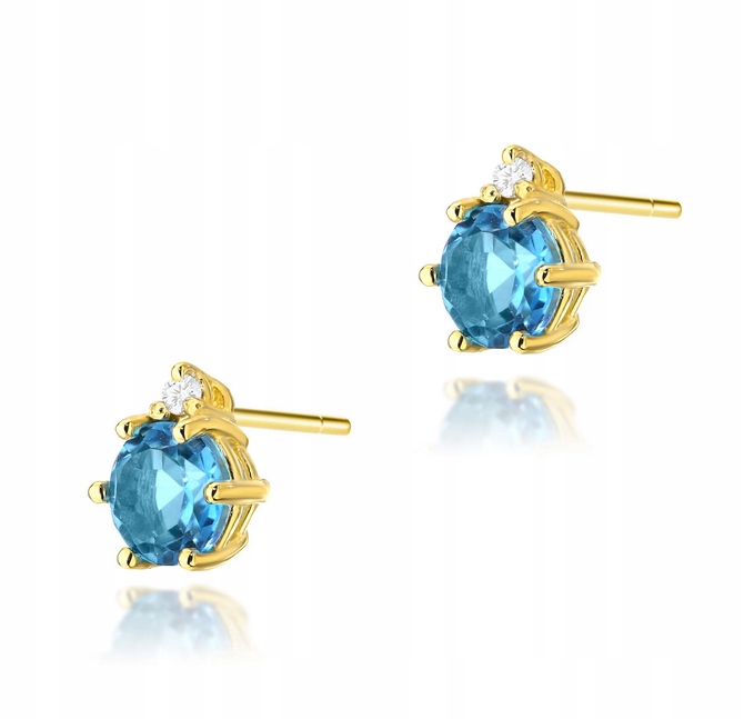 Złote Kolczyki 585 Dla Dziewczyny Kobiety Topaz i Diamenty