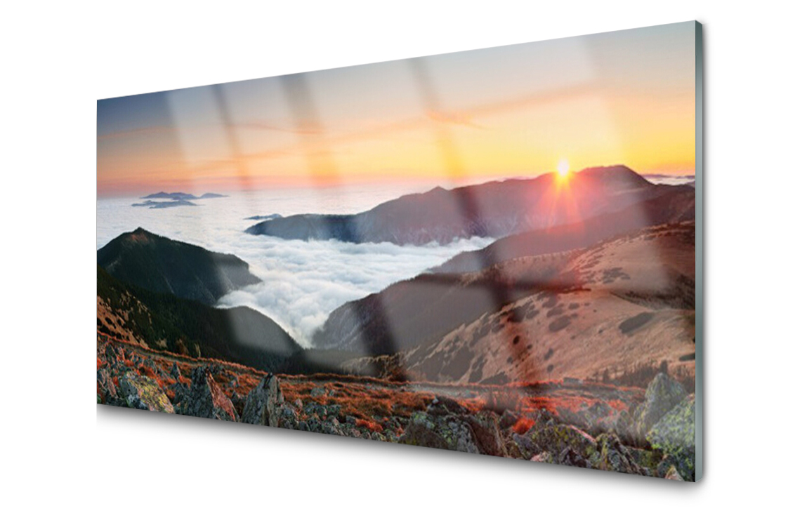 

Panel szklany dekor Góry Chmury Słońce 120x60