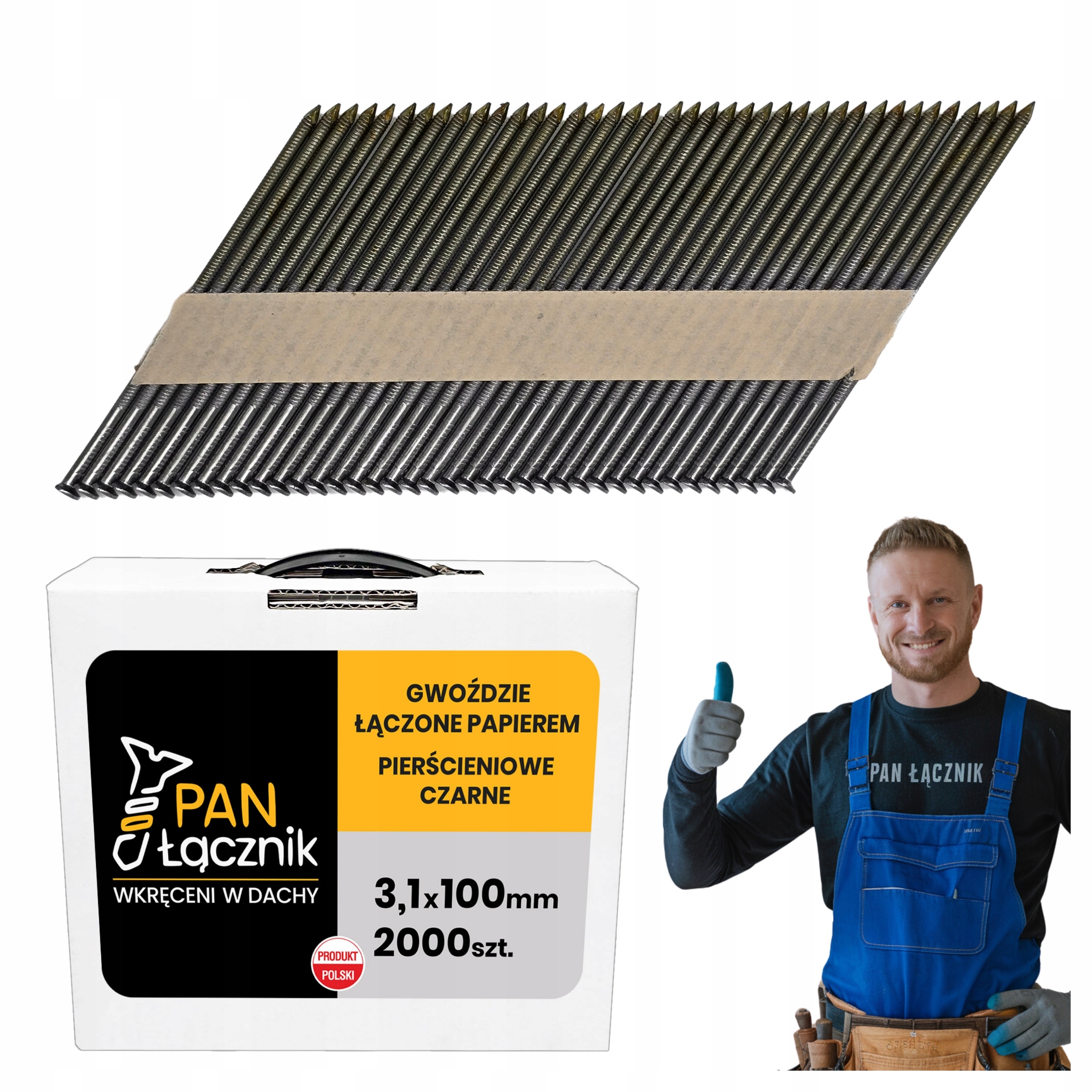 Gwoździe Do Gwoździarki Łączone Papierem 3,1x100 34° Pierścieniowe 2000szt